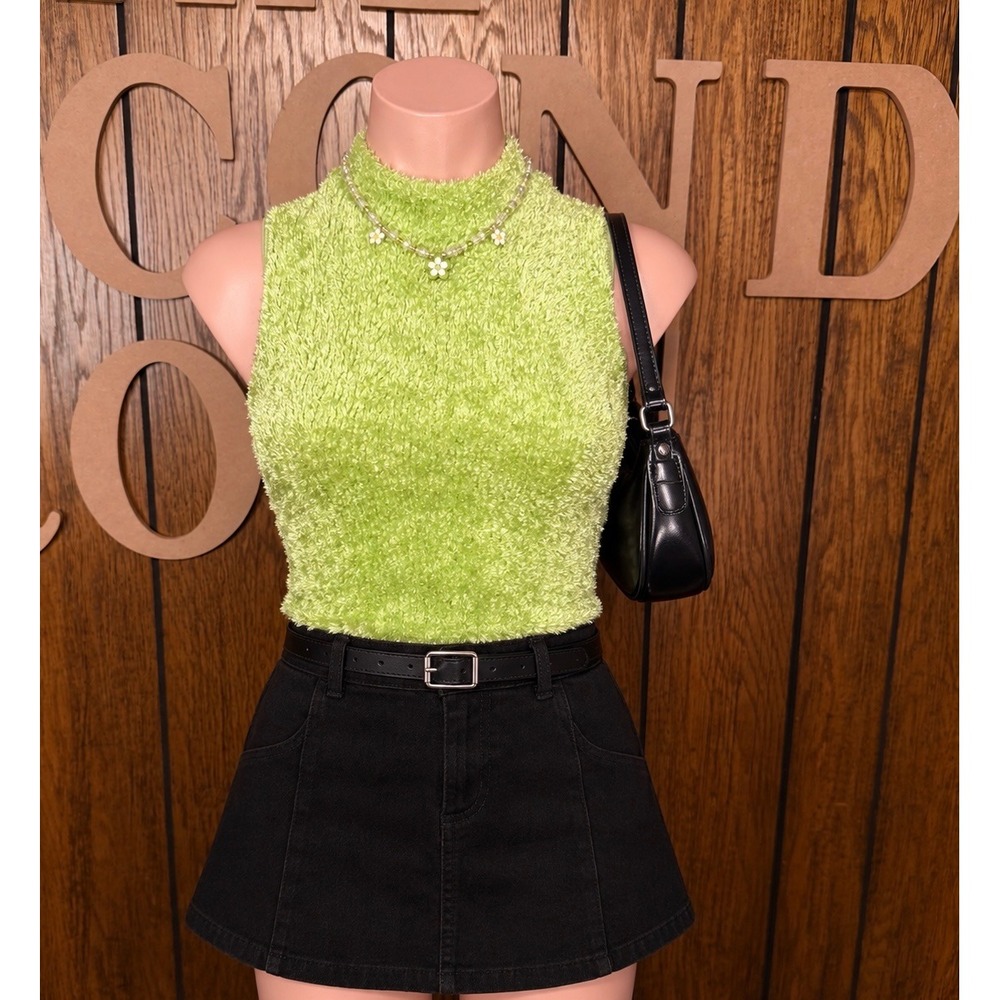 Green Whimsy Fuzzy Tank Top Knitworks Kids Women S Y2K Indie Retro Fairy Artsy